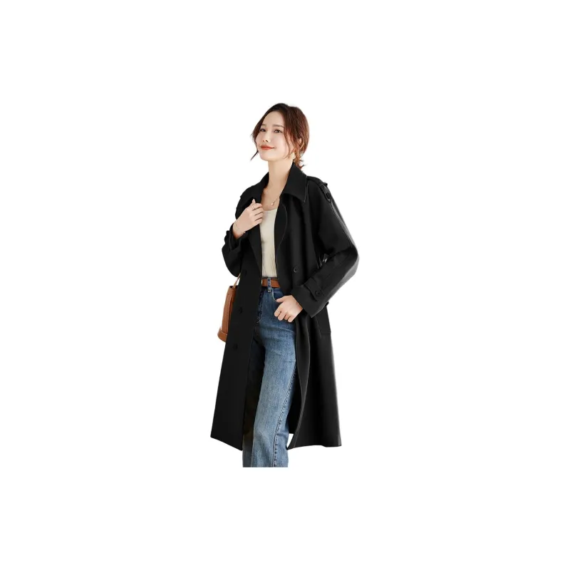 TERRE BLEUE Trench Coat Women's Black-3