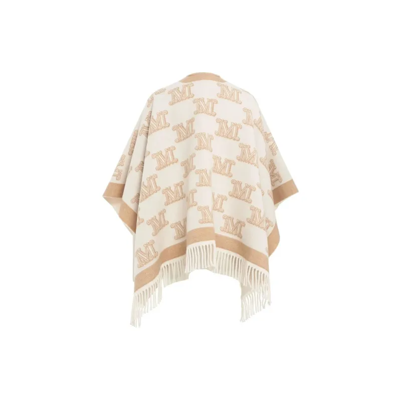MaxMara Studio All Over Logo Patterned Fringed Edge Cape-1