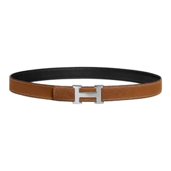 HERMES Palladium Plated Leather Belts Unisex Black/Umber Width 2.4cm