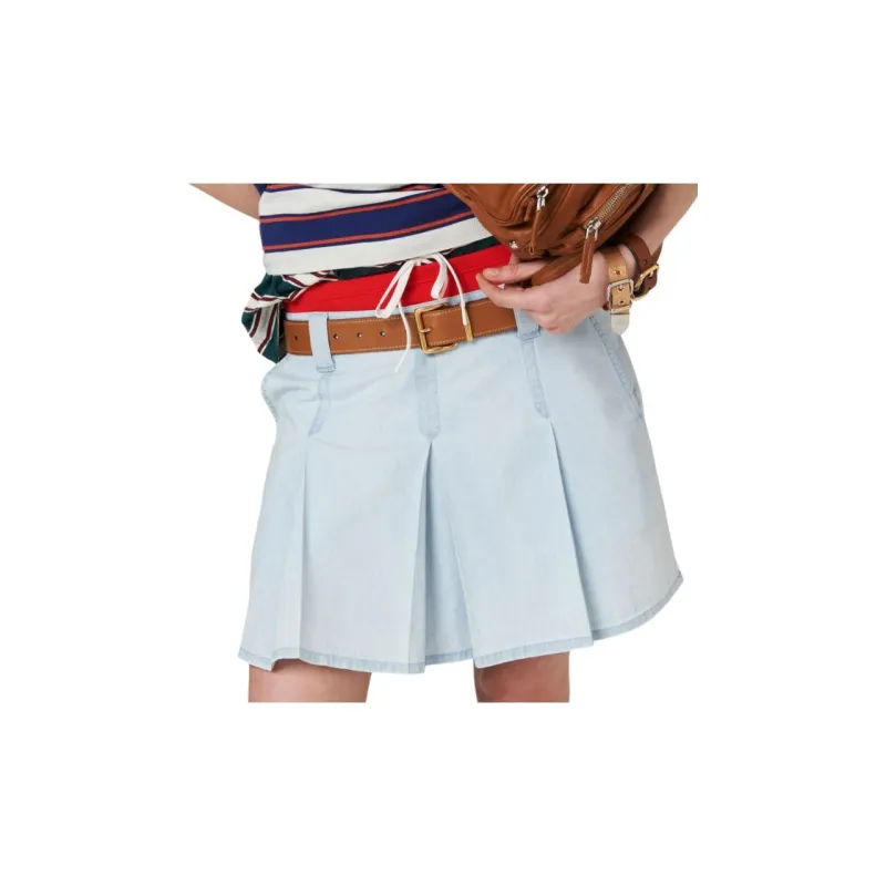 MIU MIU Low rise Pleated Chambray Skirt-4