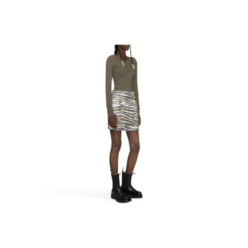 BALMAIN Zebra Printed Buttoned Skirt-4
