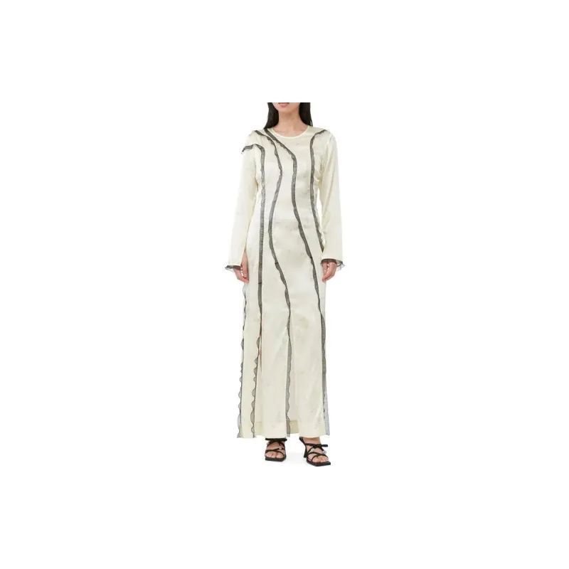 GANNI Long-Sleeved Dresses Women's Yellow Cream-2