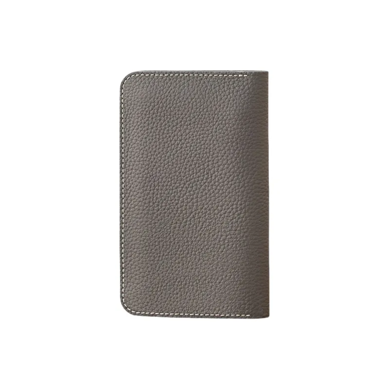 Back Step Top Grain Cow Leather Card Holders Passport Holders Regular Unisex Gray-2