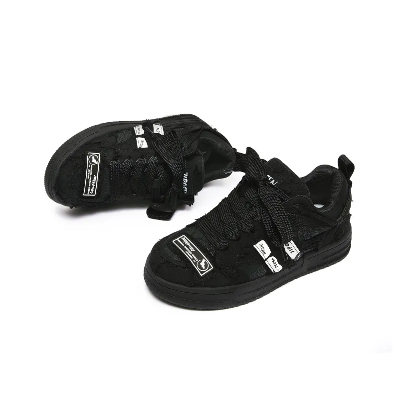 JIPOSEN Wrecking Patch Collection Low Top Classic And Versatile Skateboard Shoes Trend Unisex Black-2