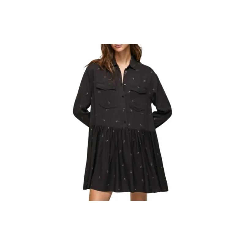 Pepe Jeans Long Sleeved Dress Women's Black-1