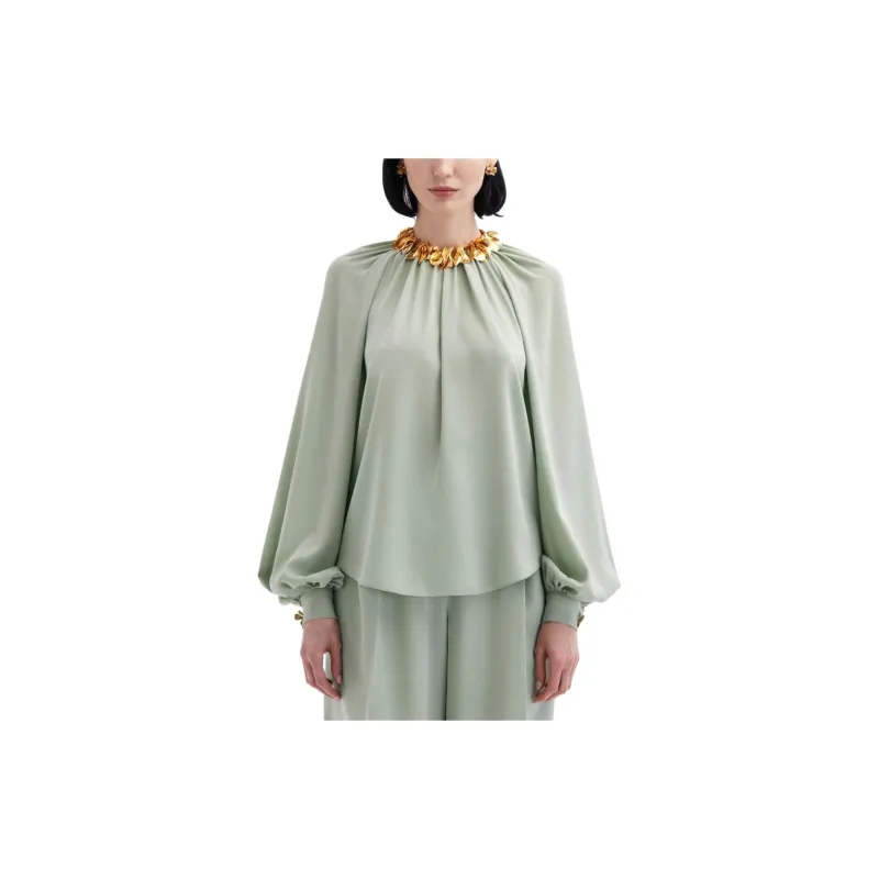 Oscar De La Renta Embellished-collar Georgette Blouse-1