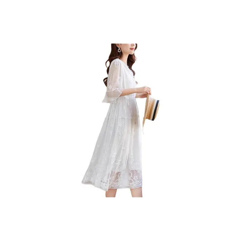 Yi Mengyuan Silk Long Sleeved Dress Women's-3