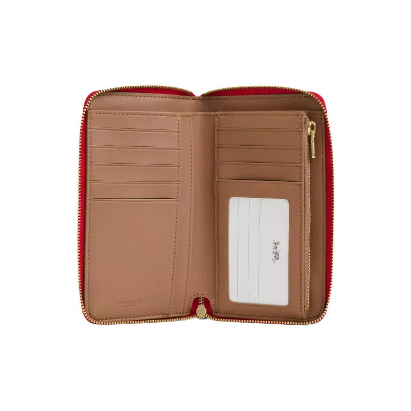 COACH SignatureCanvas Coated Canvas Wallet Medium Size Women's Walnut Wood With Red Accents-1
