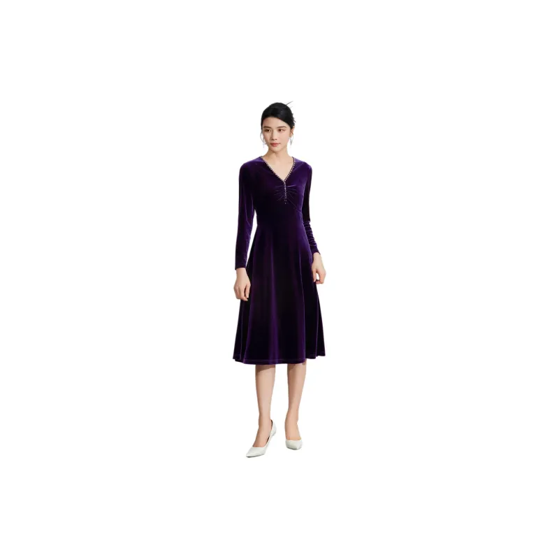 BBLLUUEE Long Sleeved Dress Women's Purple Bamboo-5