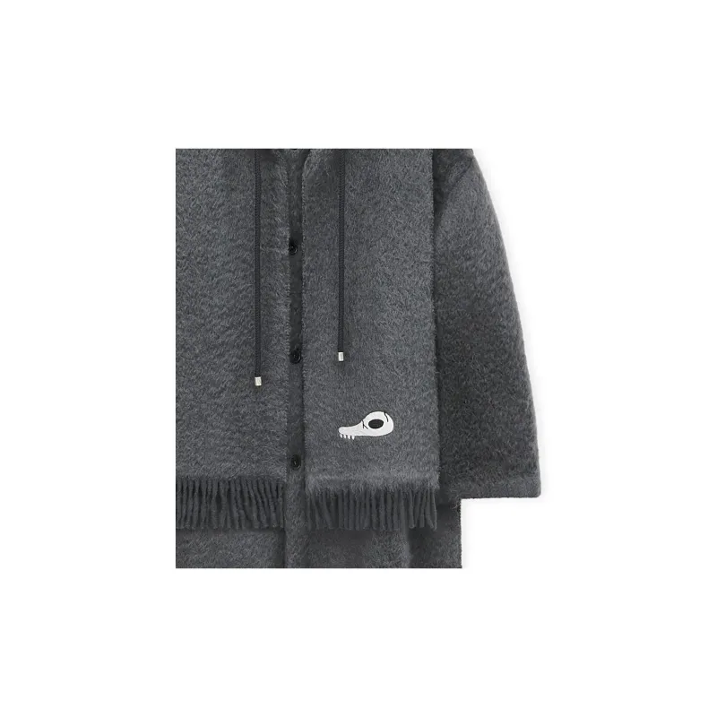 LOEWE Hooded Scarf Coat In Wool And Mohair Dark Grey Melange-4