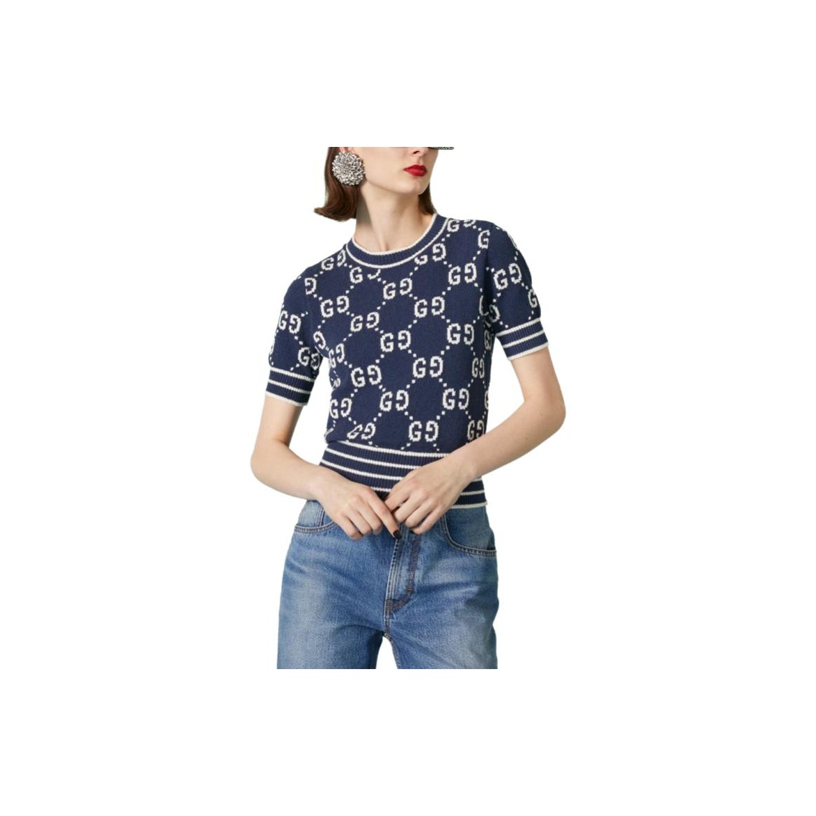 GUCCI T-Shirts Women's Navy Blue - POIZON GUCCI T-Shirts Women's Navy Blue - POIZON