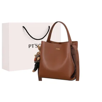 PT'SON Cow Split Leather Bucket Bag Handbag Shoulder Bag Crossbody Bag Regular Women's Caramel