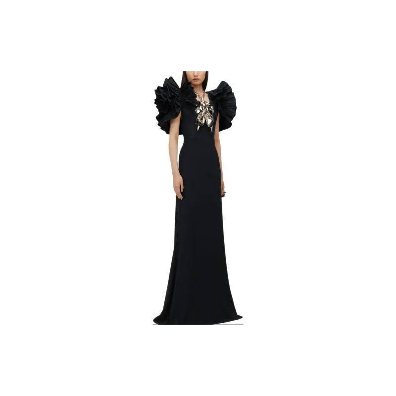 Alexander McQueen Exploded Shoulder Evening Dress In Black Short-Sleeved Dresses Women's Black-2