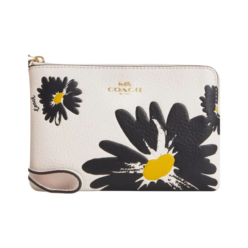 COACH Wristlet Litchi Grain Leather Clutch Small Size Women's Chalk Multicolor-0