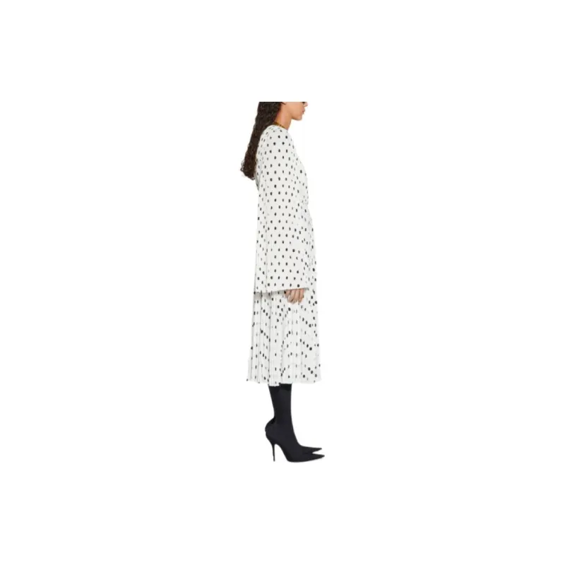 Balenciaga Women's Hand Drawn Polka Dot Pleated Dress White-3