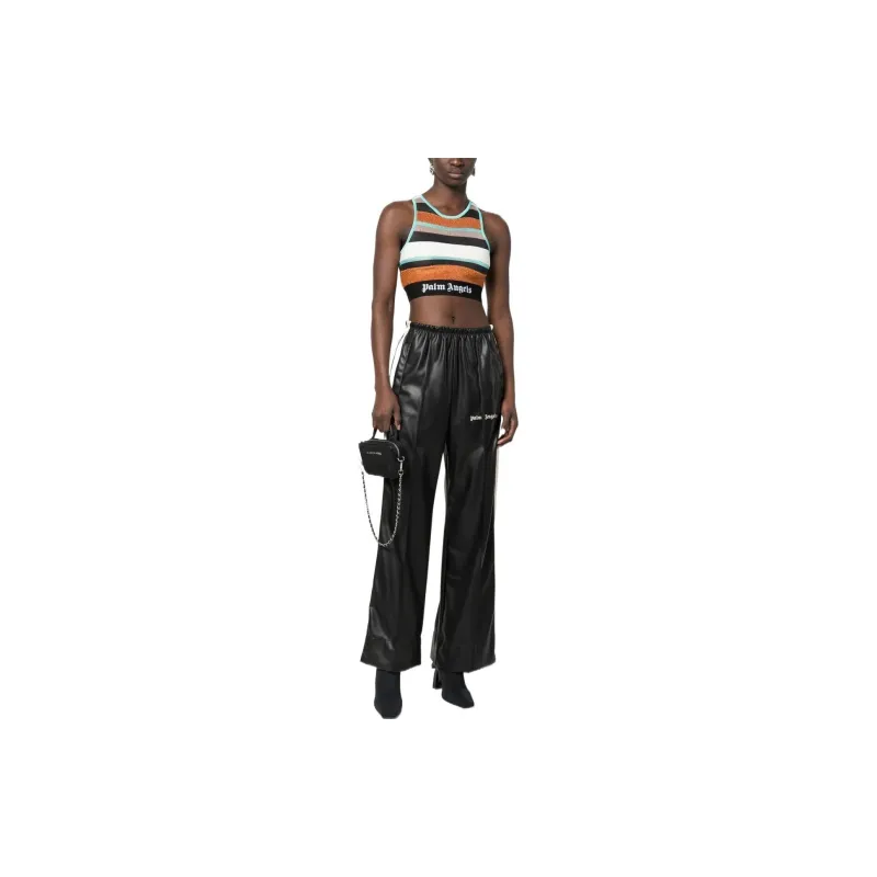 PALM ANGELS Logo print Faux leather Track Pants-1
