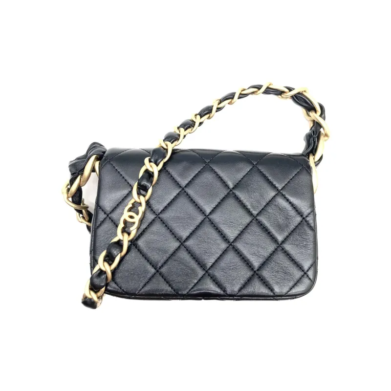 CHANEL Oil Wax Sheepskin Crossbody Bag, Shoulder Bag Trumpets Women's Black-1