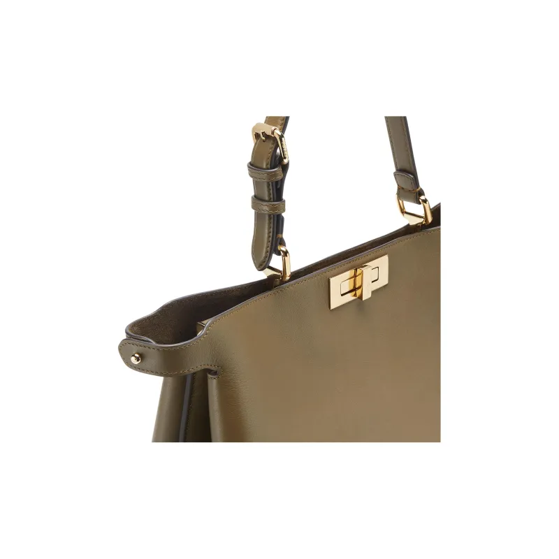 FENDI Peekaboo Calfskin Handbag Large Size Women's Green-5