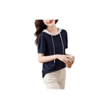 Mo Han Yi Mei T Shirt Women's Navy Blue & White