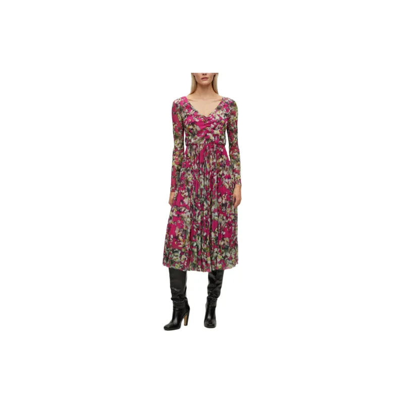 HUGO BOSS Long Sleeved Dress In Plissé Tulle With Seasonal Print Long Sleeved Dresses Women's Multicolor-1