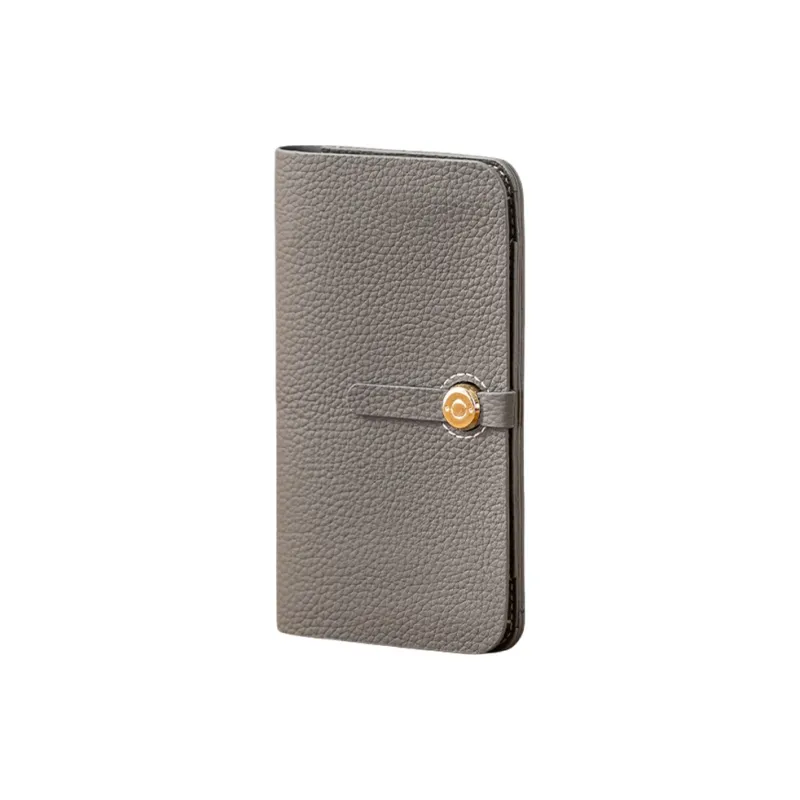 Back Step Top Grain Cow Leather Card Holders Passport Holders Regular Unisex Gray-1