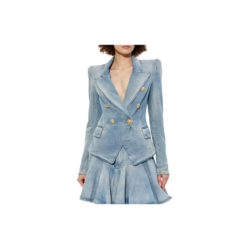 BALMAIN Classic V Neck Denim Blazer-3