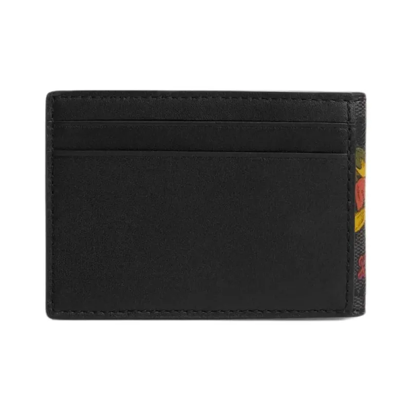 COACH Compact Canvas With Calfskin Wallet Mini Men's Bronze & Charcoal Gray-2
