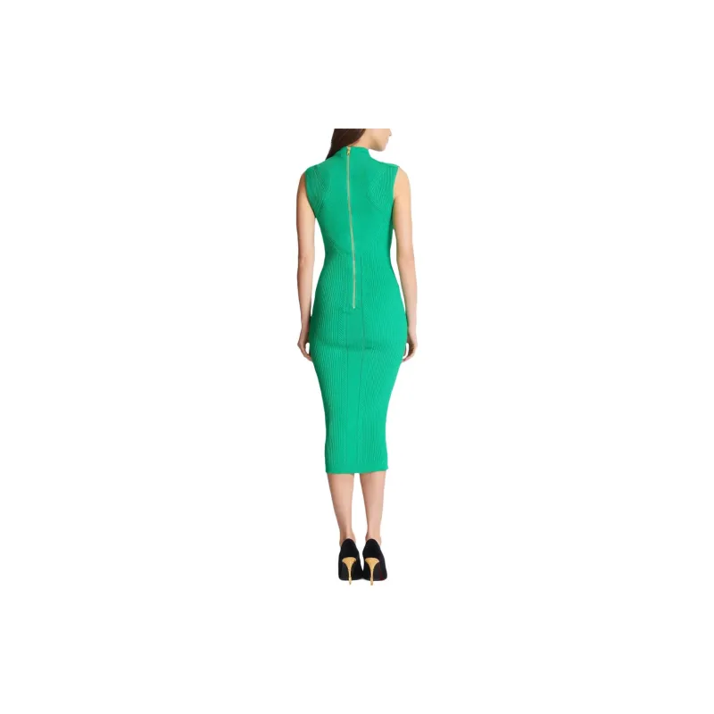 BALMAIN Ribbed Knit Midi Dress 'Green'-2