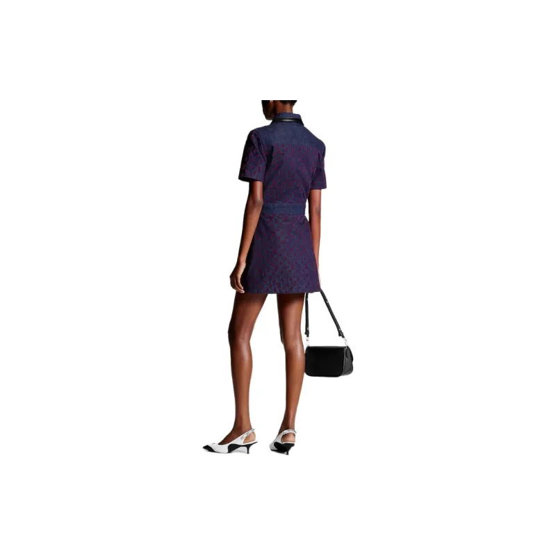LOUIS VUITTON Flocked Monogram Denim Zip Up Dress-3