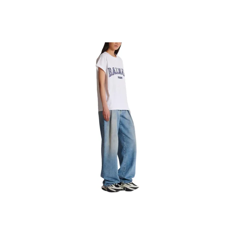 BALMAIN Checked Letter Crewneck T Shirt-3