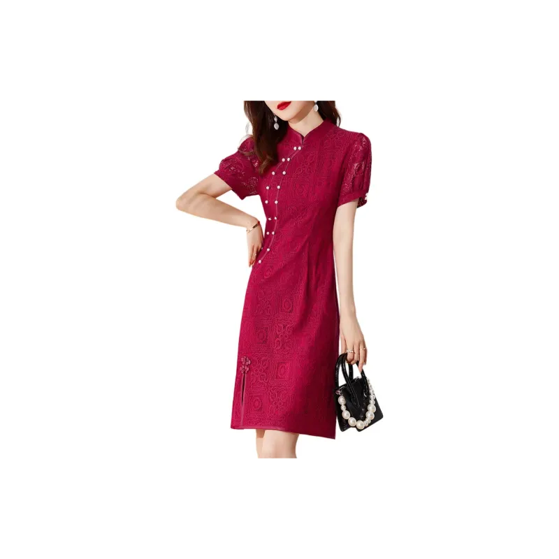 Mo Han Yi Mei Short Sleeved Dress Women's Red-1