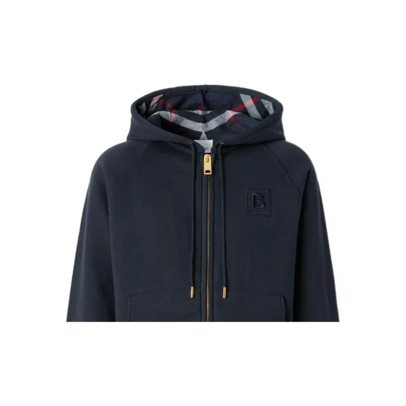 Burberry Women's Letter Graphic Cotton Blend Zip Hoodie Navy-4