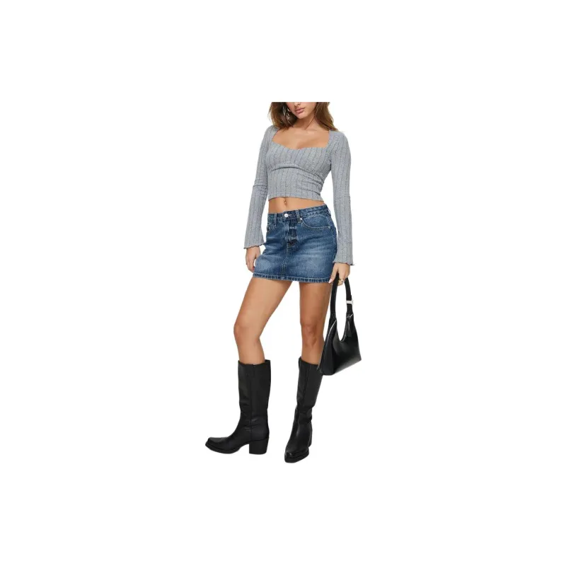 PRINCESS POLLY ARRTE MID RISE DENIM MINI SKIRT Denim Short Skirts Women's MID BLUE/Medium Blue-1