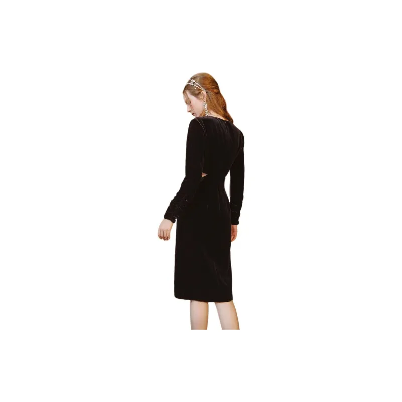 AIVEI Long Sleeved Dress Women's Black-3