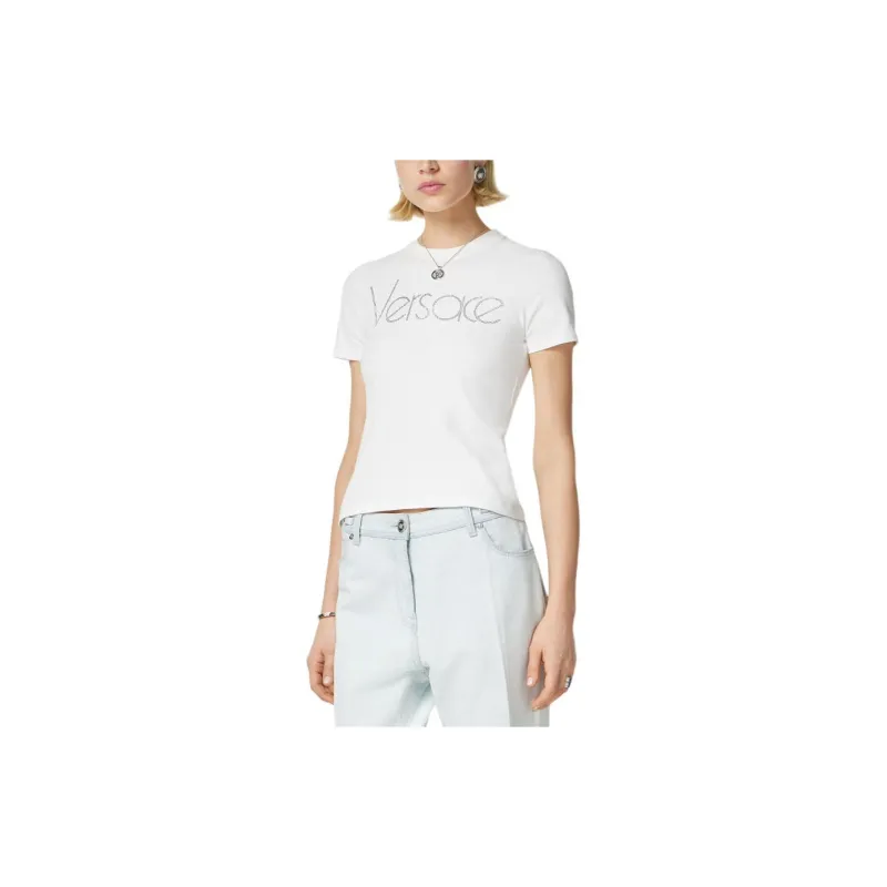 VERSACE Logo Embellished Crewneck T Shirt-1