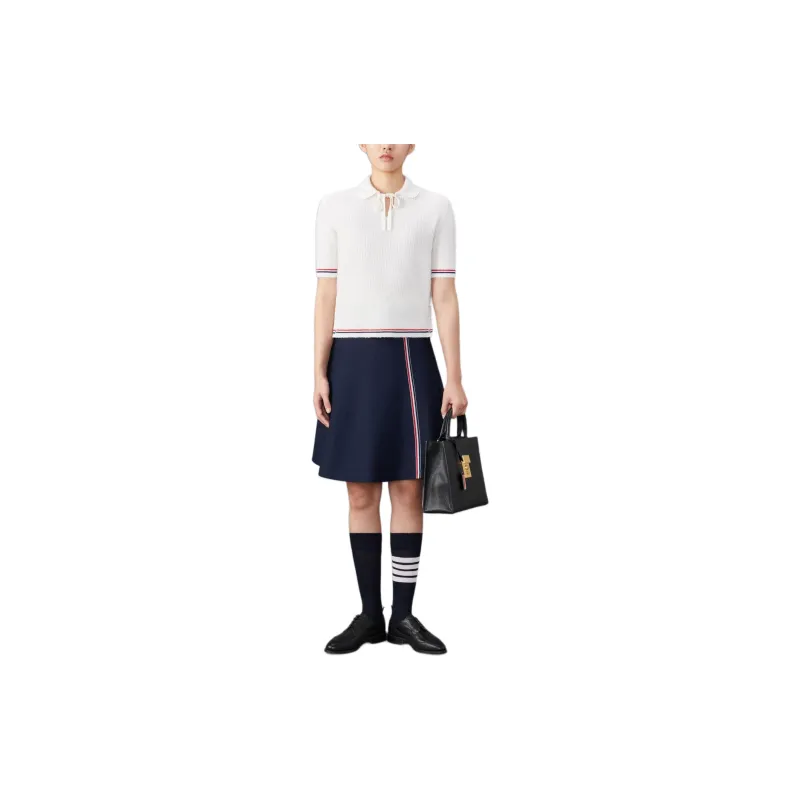 THOM BROWNE High Waist Flared Knitted Skirt-1