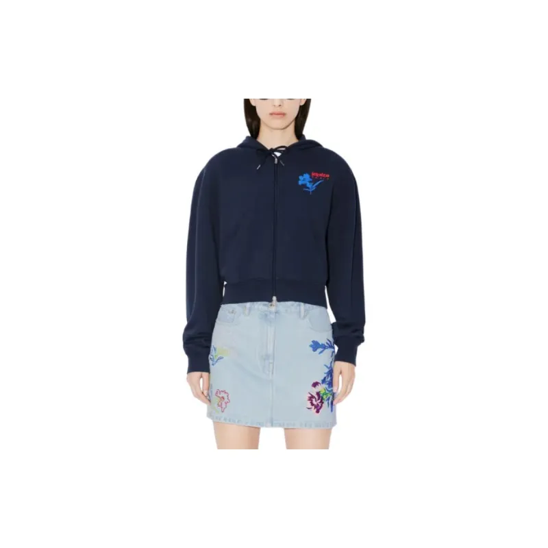 KENZO Drawn Flowers' Embroidered Sweatshirt Jackets Coats Women's Dark Blue-3