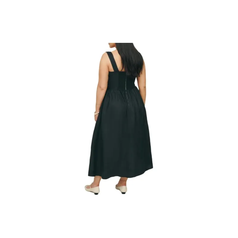 REFORMATION Tagliatelle Linen Dress Es Slip Dresses Women's Black-2