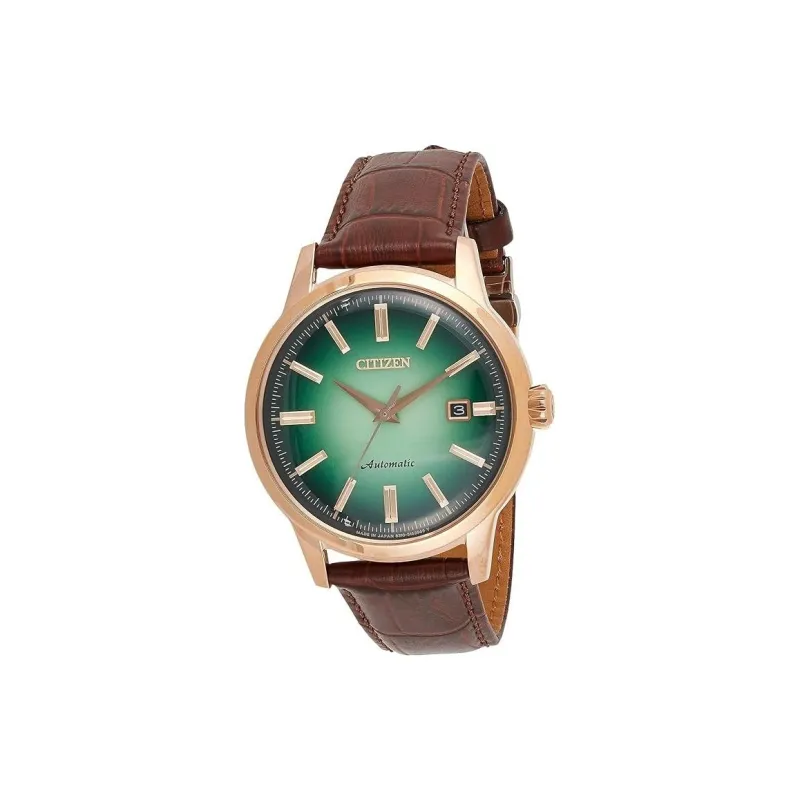 CITIZEN Mechanical Movement Cow Leather Strap Watch Unisex Green Dial-2