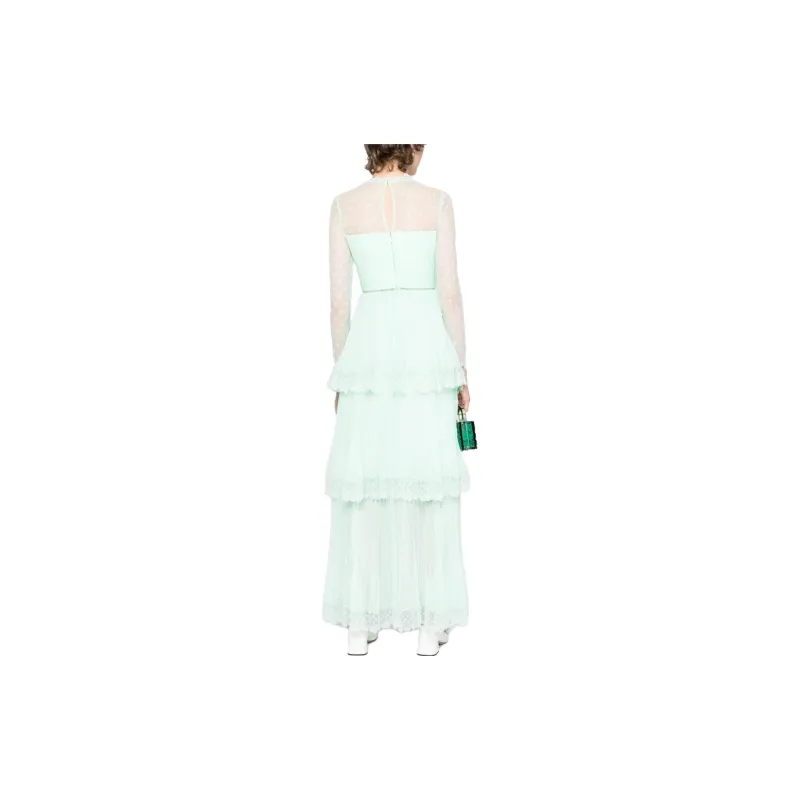 Self-portrait Lace-trimmed Chiffon Tiered Dress-2