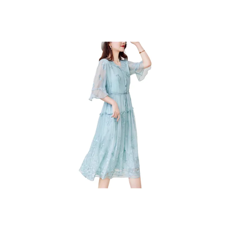 Yi Mengyuan Silk Long Sleeved Dress Women's-6