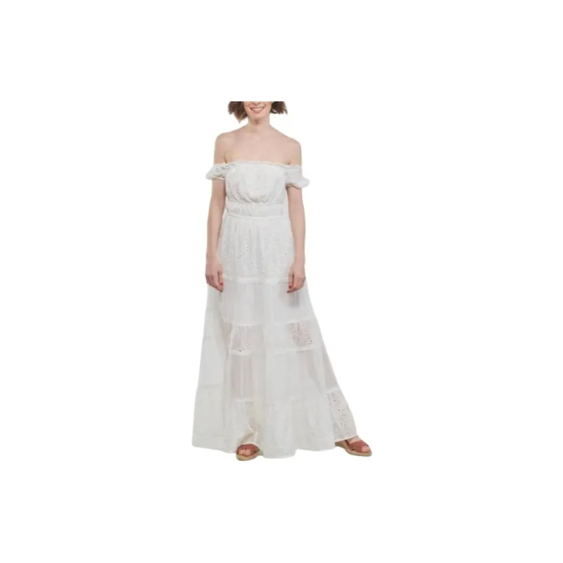 GUESS Short Sleeved Dress Women's White-1