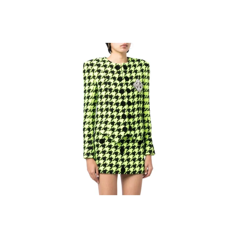 BALMAIN Houndstooth pattern Embellished Tweed Jacket-3