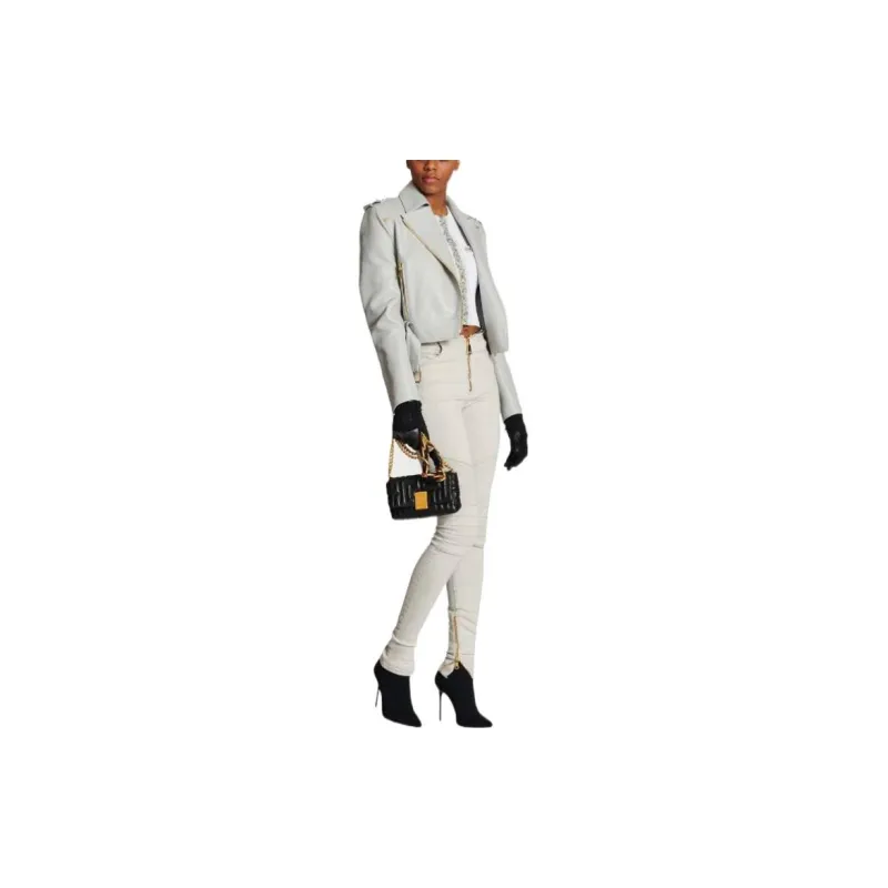 BALMAIN Leather Jackets Women's Gray-2