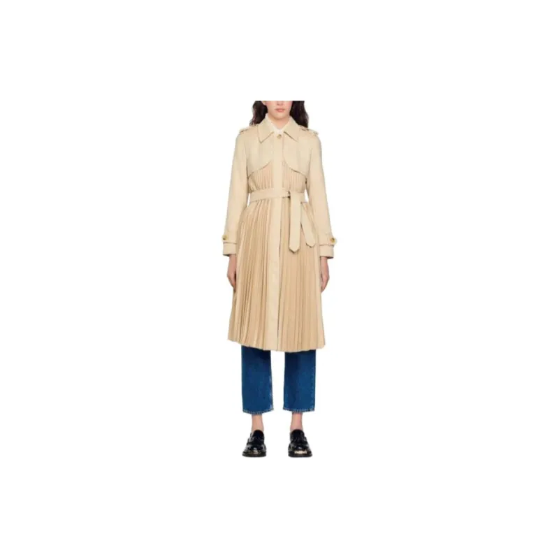 Sandro Pleated Trench Coat With Belt Trench Coat Women's Yellow-1