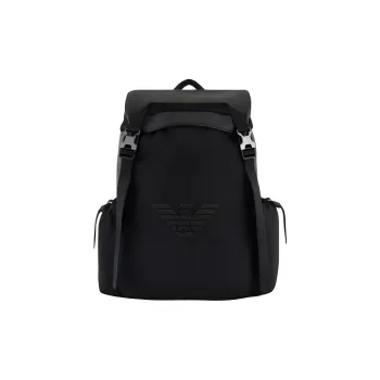 EMPORIO ARMANI Recycled Saffiano Leather With Recycled Nylon Backpack Unisex Black