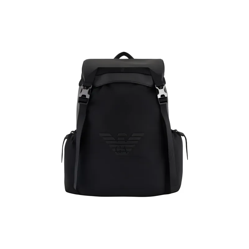 EMPORIO ARMANI Recycled Saffiano Leather With Recycled Nylon Backpack Unisex Black-0