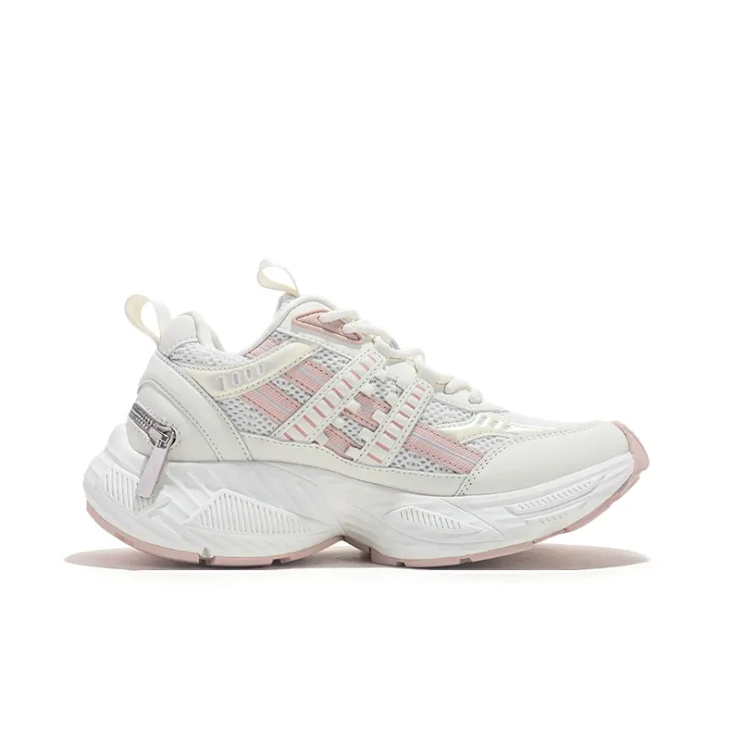 Jifffly Height Enhancing Wear Resistant Lightweight Low Top Chunky Sneakers Women's White Pink-1