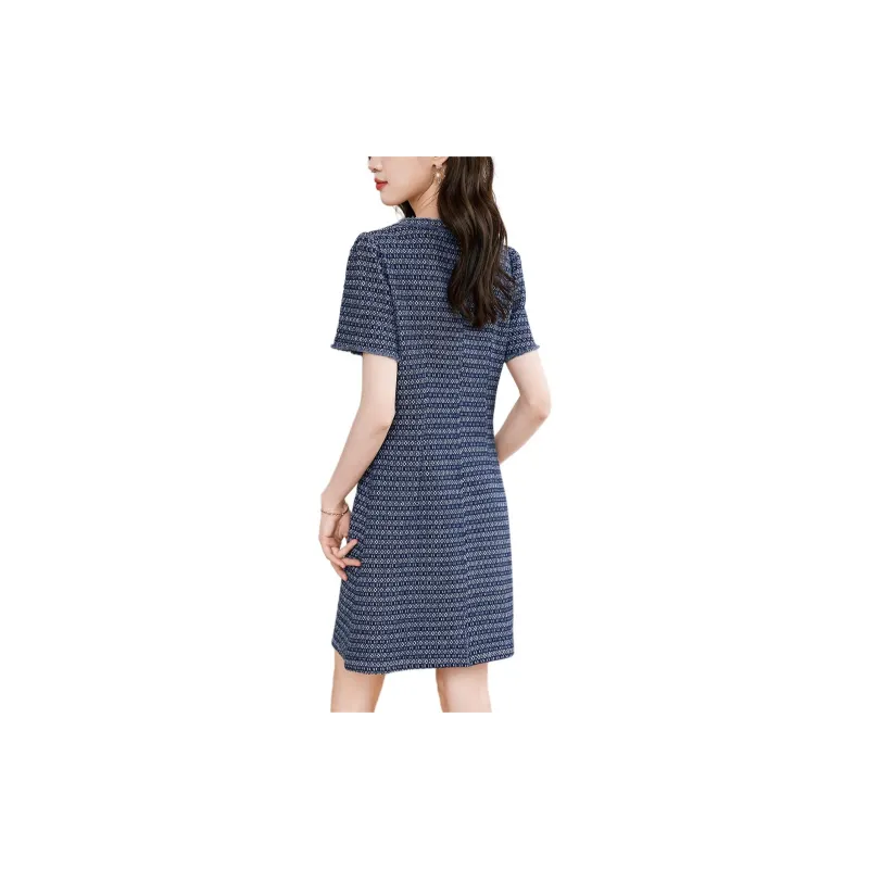 Mo Han Yi Mei Short Sleeved Dress Women's Dark Denim Blue-1
