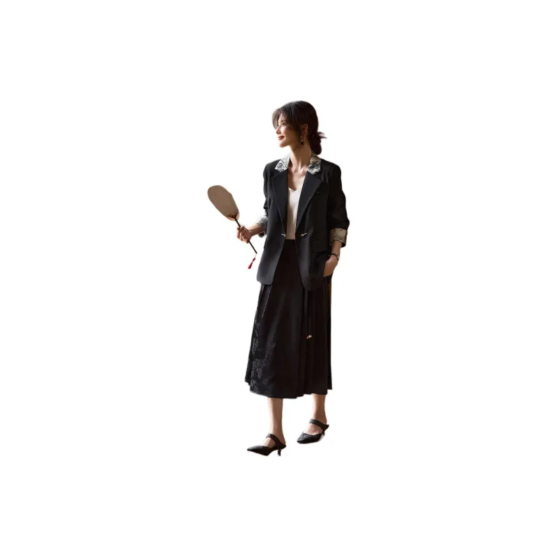 XWI Business Suit Women's Black & Beige With Black Floral-2